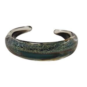 Vintage Teal Venetian Glass Cuff Bracelet By Murano Glass